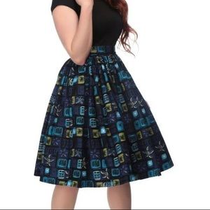 Collectif Blue Abstract Tiki Skirt XL EUC